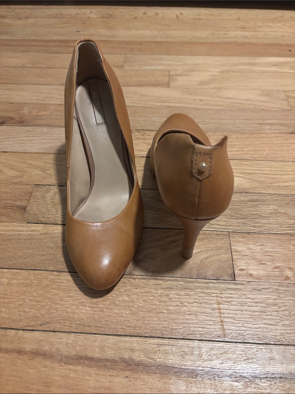 ALDO Tan Leather Pointed-Toe Pumps - Women's Heels